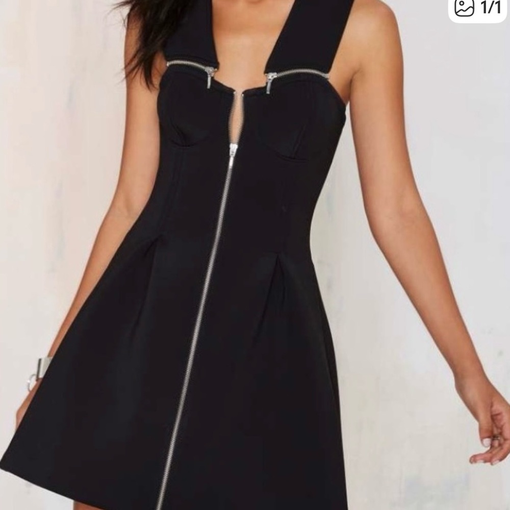 Nasty Gal NEW Neoprene Black Zipper Mini Dress A line size XXS